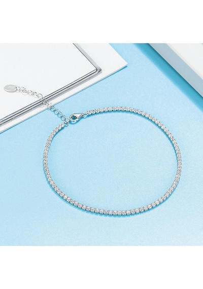 Gümüş Zirkon Taşlı Su Yolu Bileklik 2 Mm 18 Cm 5cm Uzatmalı