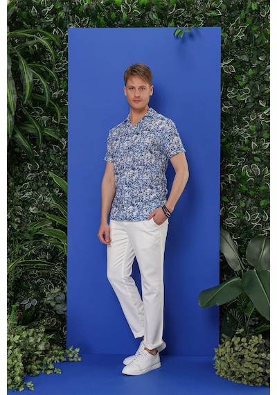 Efor G 1538 Slim Fit Lacivert-beyaz Klasik Gömlek Lacivert