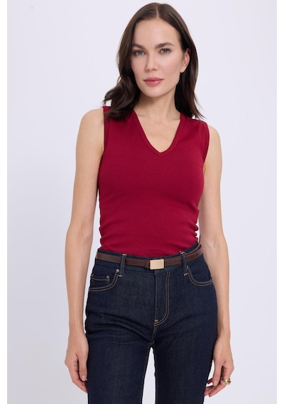 Tudors Kadın Slim Fit Dar Kesim V Yaka Sıfır Kol Pamuklu Ribanalı Bordo Bluz-38839 Bordo Tudors Kadın Slim Fit Dar Kesim V Yaka Sıfır Kol Pamuklu Ribanalı Bordo Bluz-38839 Bordo