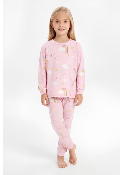 Modanino %100 Pamuk Ve Baskılı Kız Çocuk Pijama Takımı 3-8 Yaş 12740ıs Pembe