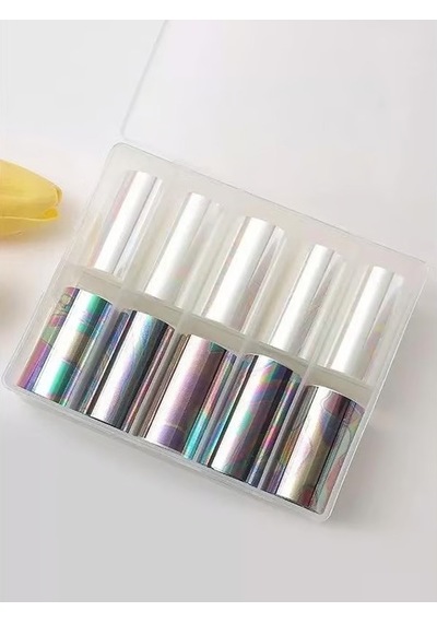 10lu Tırnak Süsleme Folyosu Şeffaf Ve Koyu Holografik Dizayn Nail Art Transfer Folyo Wnf-045