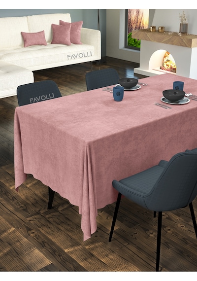 Kadife Dokulu Açık Pembe Renk Masa Örtüsü Açık Pembe