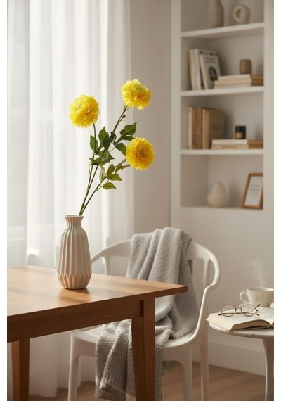 Yapay Çiçek Kasımpatı Sarı Uzun Dal 3 Çiçekli 77cm