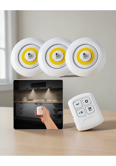 Uzaktan Kumandalı 3'lü Spot Led Lamba Mutfak Dolap Raf Işığı çok renkli