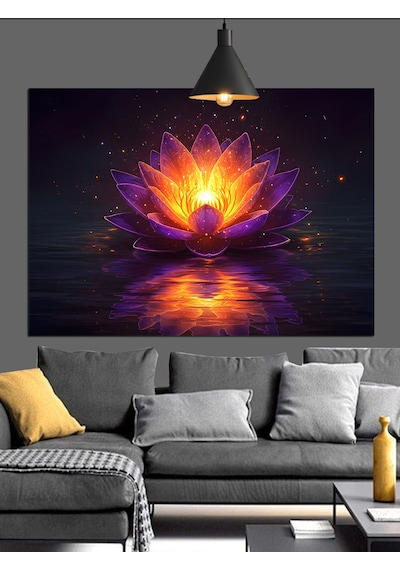 Parlayan Lotus Çiçeği Mandala Dekoratif Kanvas - Mdf Ahşap Tablo