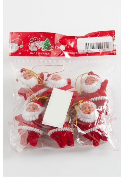 6 Adet Küçük Noel Baba Yılb Ağaç Süsü Semeglbl - 25 - Kırmızı