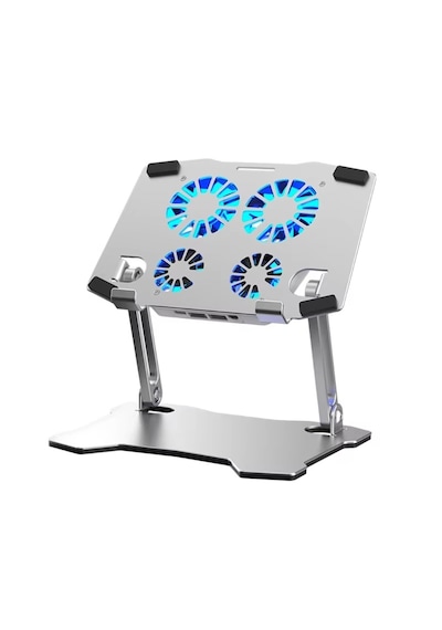 X16 Alüminyum Katlanabilir Laptop Soğutucu Stand 4 Fanlı Led Işıklı Ergonomik Tasarım Soğutucu Stand
