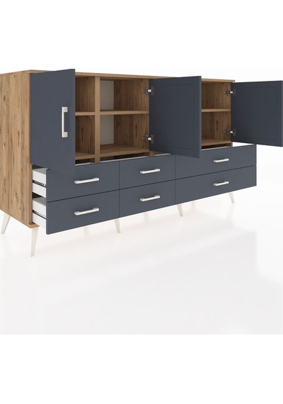 Hyperion Konsol 6 Raflı 6 Çekmeceli 4 Kapaklı 176x44x99 Çam-antra Çam-antrasit Hyperion Konsol 6 Raflı 6 Çekmeceli 4 Kapaklı 176x44x99 Çam-antra Çam-antrasit