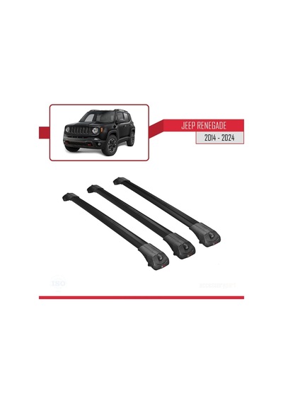 Jeep Renegade 2014 Ve Sonrası İle Uyumlu Ace-1 Ara Atkı Tavan Barı Siyah 3 Adet Bar