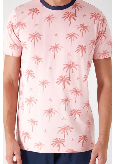 Rolypoly Palm Tree Patterned Pembe Erkek Bermuda Takım 5274-33244 Pembe