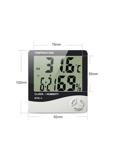 Digital Ekranlı Termometre Saat Alarm Sıcaklık Nem Ölçer