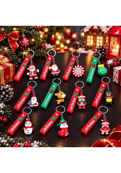 Vıp 9 Adet Noel Anahtarlık Yılbaşı Hediyesi Christmas Keychain Noel Figürlü Anahtarlık Noel Hediyesi