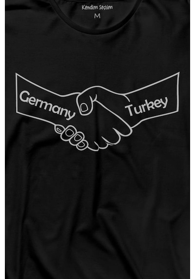 Ülke Dostluk Türkiye Almanya Friends El Tokalaşma Uzun Kollu Tişört Baskılı T-shirt 001