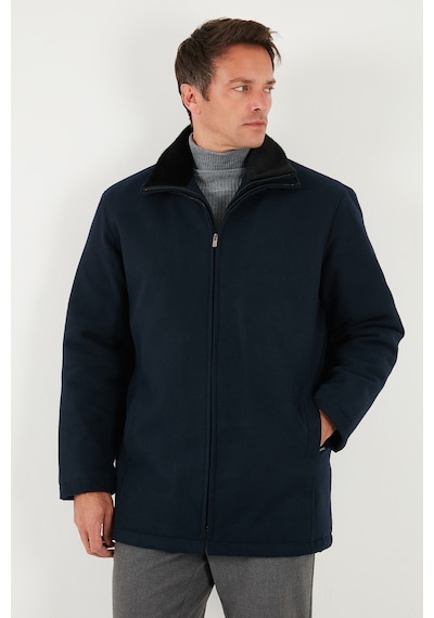 Buratti Slim Fit Çıkarılabilir Tüylü Yaka Detaylı Astarlı Kaşe Erkek Kaban 58400217 Lacivert