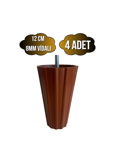 Armut Kahverengi Plastik 12cm 8mm Vidalı Mobilya Koltuk Ve Baza Ayağı 12cm Kahverengi 8mm 4 Adet Kahverengi