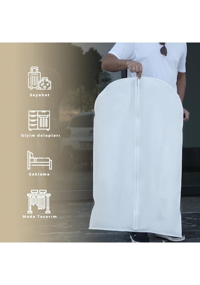 Jokey Ambalaj Fermuarlı Dolapiçi Gamboç Kıyafet,takım Elbise,abiye Ve Gelinlik Kılıfı 60x120cm Renk Seçenekli Beyaz