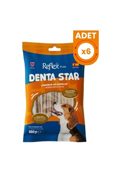 Reflex Plus Denta Star Çiğnemelik Diş Çubukları Orta Irk Yetişkin Köpek Ödül Maması 6 Adet 180 Gr