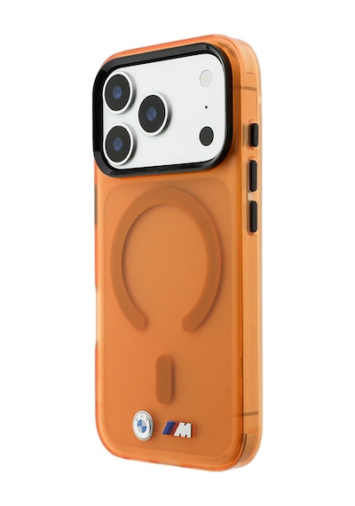Apple Uyumlu iPhone 18 Pro Uyumlu Kılıf Bmw Lisanslı M-safe Özellikli Metal Buton Buzlu Iml Baskılı Kapak Turuncu