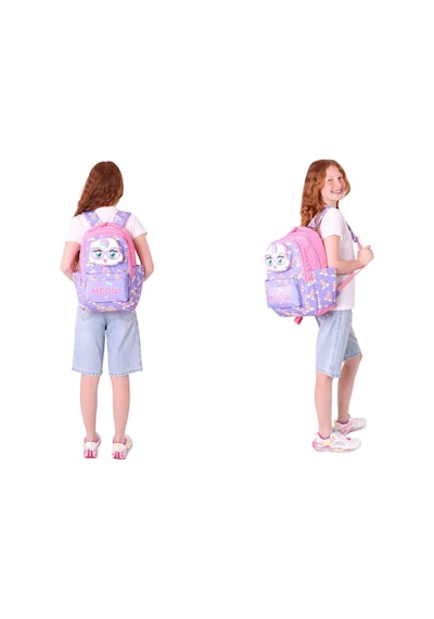 Kaukko Kids Toys Kız Çocuk Mor Pembe 3d Kedi Şekilli İlkokul Çantası Ve Kalemlik Seti L5236+l8236 Mor - Pembe