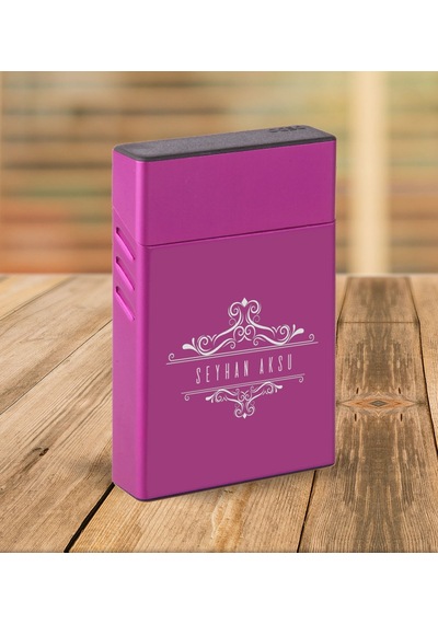 Bk Gift Kişiye Özel Mor Slim Boy Metal Sigara Kutusu-8 Siyah