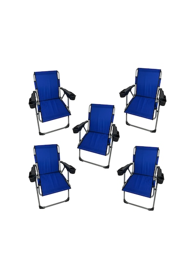 Metallica Concept Konfor 5 Adet Kamp Sandalyesi Katlanır Bardaklıklı Üç Katlı Piknik Sandalyesi 140 Kg Taşıma Kapasiteli Mavi