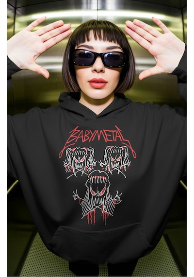 Sevbano Baby Metal Rock Metal Müzik Grubu Sırt Baskılı Unisex Oversize Pr Siyah