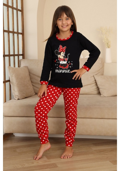 Miniğimin Cicileri Mnn Puantiye Baskılı Kız Çocuk Pijama Takı... Siyah