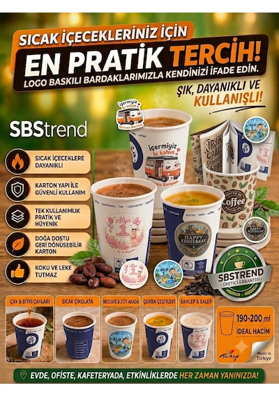 Yeni Ürün Özel Logo Baskı Tasarım 7 Oz 200 Ml 250 Adet Karton Bardak