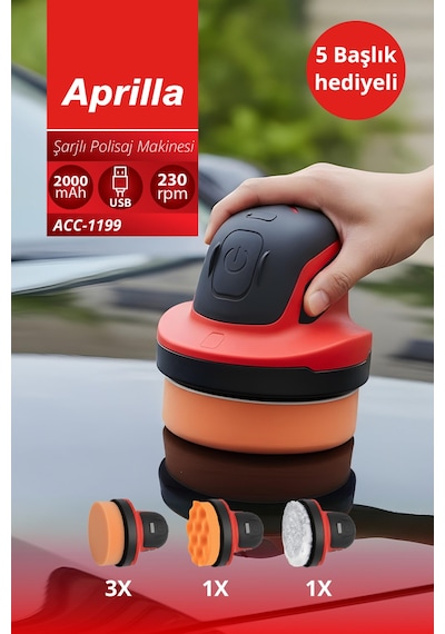 Aprilla ACC-1199 Şarjlı Polisaj Makinesi + Pasta Cila + Sünger Set