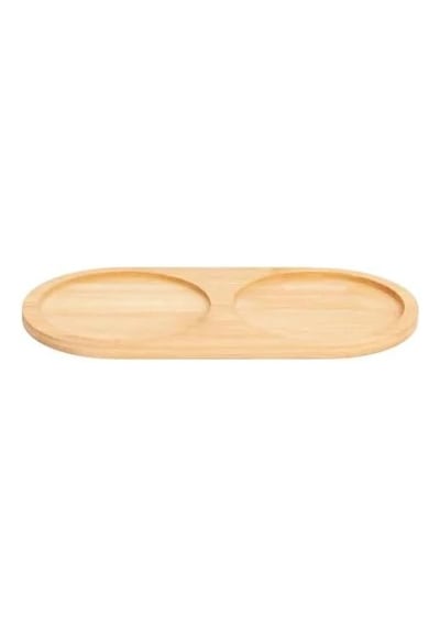 2 Bölmeli Oval Doğal Bambu Sunum Tabağı - 23x12 Cm Yuvarlak Hatlı Çerezlik, Sosluk Ve Kahvaltılık Açık Gri