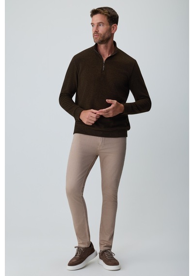 Morven Erkek Kahve Fermuarlı Bato Yaka Dynamic Fit Sweatshirt 27ks063003400 Kahve