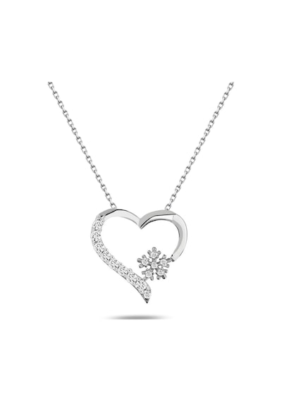 Brezza Lusso Jewelry 925 Ayar Gümüş Zirkon Taşlı Kar Tanesi Kalpli Kadın Gümüş Kolye 45 CM