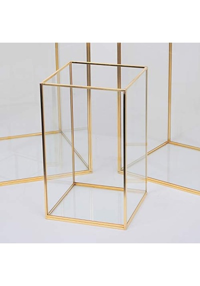 Mumluk Cam Pirinç Gold Fanus Teraryum Geometrik Yapımı Dekoratif 3 Parça Çok Renkli