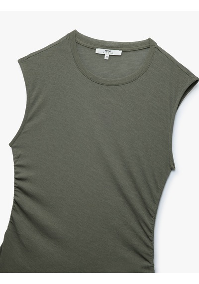 Koton Slim Fit Drapeli Bisiklet Yaka Kolsuz Bluz Haki 5sak70016uk Haki