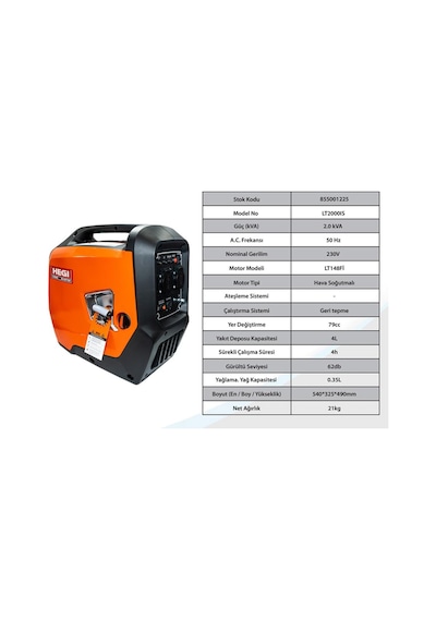 Hegi 855001225 Portatif Inverterli Benzinli Jeneratör 220v 2Kva