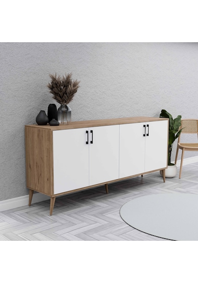 1676 Hera ( Ahşap Ayaklı ) Modern Konsol Sepet - Beyaz 180 CM