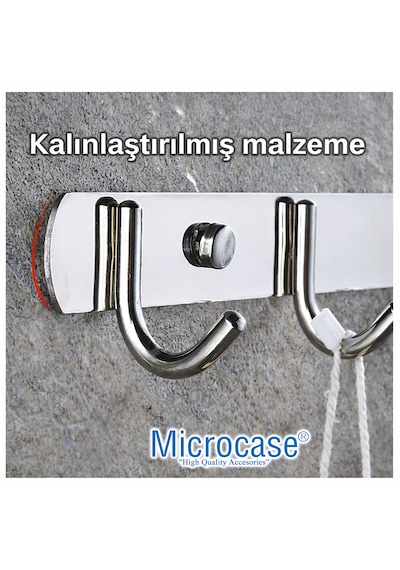 Microcase Duvara Monte Paslanmaz Çelik 4 Askılıklı Elbise Ve Eşya Askılığı Al5712 Gümüş