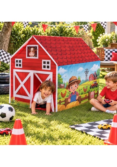 Çiftlik Evi Temalı Çocuk Çadırı Tek Yönlü Pencereli Hayal Evi 100 X 100 Cm Eğlenceli Oyuncak Çadır Çok Renkli