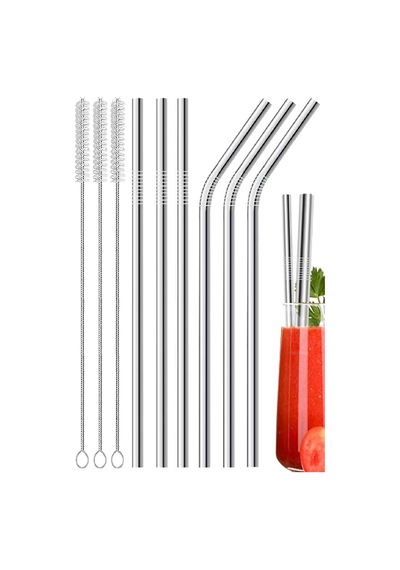 Orret Home 6'li Krom Paslanmaz Metal Pipet Seti 3 Adet Pipet Temizleme Fırçası Hediyeli, Çevre Dostu Metal Pipet