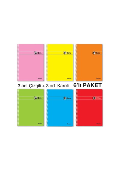 Lexroo A5 Spiralli Okul Defteri - 6 Lı Paket Çok Renkli
