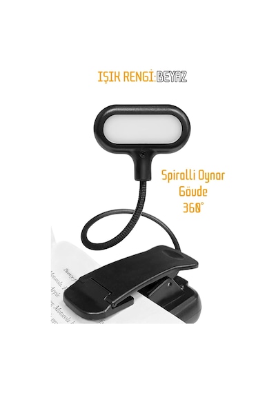 Kitap Okuma Işığı Ledli Klipsli Mini Kitap Okuma Lambası Mandallı Pille Çalışan Işık Masa Lamba
