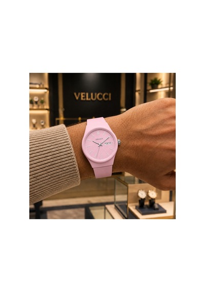 Velucci Pembelin Silikon Kordon Unisex Kol Saati Pembe Kadran Takvimli Analog