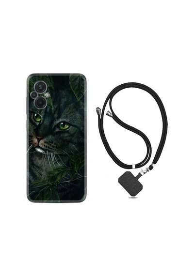 Xiaomi Poco M5 Kılıf İpli Boyun Askılı Desenli Silikon Flowers Cat 1345