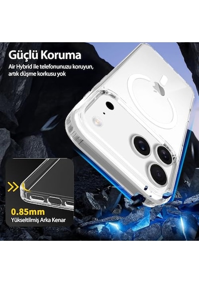 Kablosuz Şarj Uyumlu Air Hybrid Şeffaf Kılıf, Darbe Emici Tpu + Pc Şeffaf Kılıf İphone 17 Pro Max Diğer