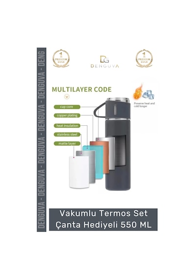 Özel Üretim Paslanmaz Çelik 3 Bardaklı Soğuk Sıcak Termos Vakumlu Termos Set Çanta Hediyeli 550 Ml Çok Renkli
