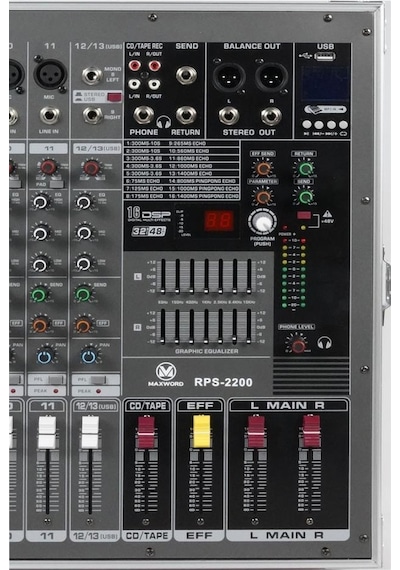 Maxword Rps-2200 Yüksek Güçlü Power Mixer Amfili Mikser 2x1100w 16dsp Efekt Case'li