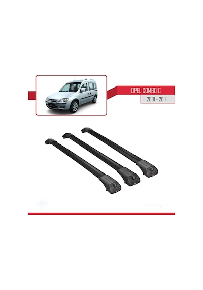Opel Combo C 2001-2011 Arası İle Uyumlu Ace-1 Ara Atkı Tavan Barı Siyah 3 Adet Bar