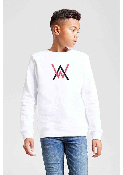 Tshirthane Walker Logo Baskılı Unisex Çocuk Beyaz Sweatshirt Beyaz