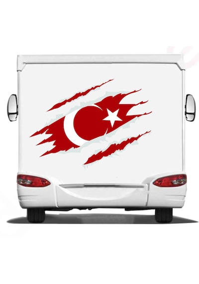Yırtıklı Türk Bayrağı Sticker - Paçalı Türk Bayrağı Ay Yıldız Sticker - Araba Oto Mtosiklet Karavan Sticker - 00034 30x22 Cm