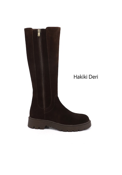 Gönderir Kadın Kahve Süet Fermuarlı Kauçuk Taban Hakiki Deri Çizme Dkzc55935751 Kahverengi